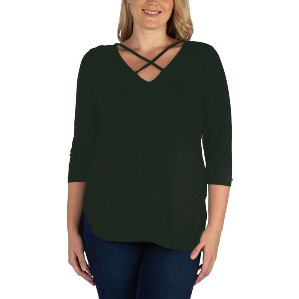 24seven Comfort Apparel Women's Plus Size Criss Cross Detail Tunic Top